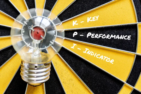 Indicador de rendimiento clave KPI con objetivo de lámpara de idea — Foto de Stock