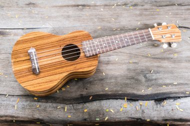 Ahşap arka plan üzerinde ukulele