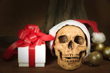 Natürmort kafatası ve mevcut, karanlık kavramı ile