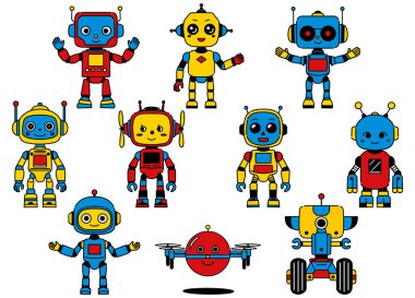 Sevimli Robot Karakterlerinin Renkli Resimleri (Canlı Renkler))