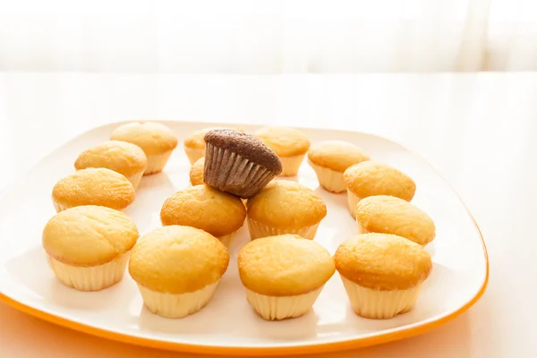 Lezzetli sarı kek ve çikolata kek üstüne