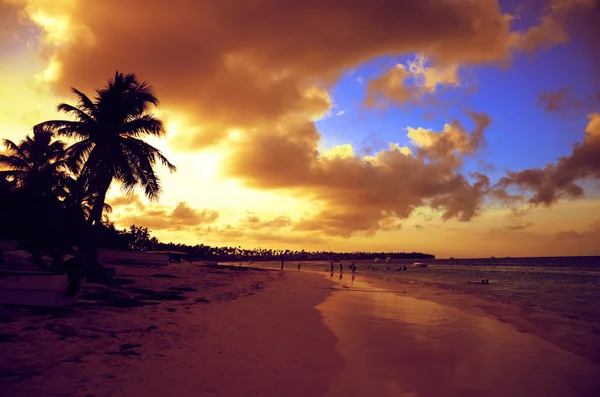 Ηλιοβασίλεμα στην παραλία του Καραϊβική Θάλασσα, Δομινικανή Republi — Φωτογραφία Αρχείου
