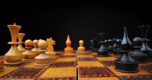 Chess Figures Wooden Board Video Business Strategy Success Game — Vídeo de stock