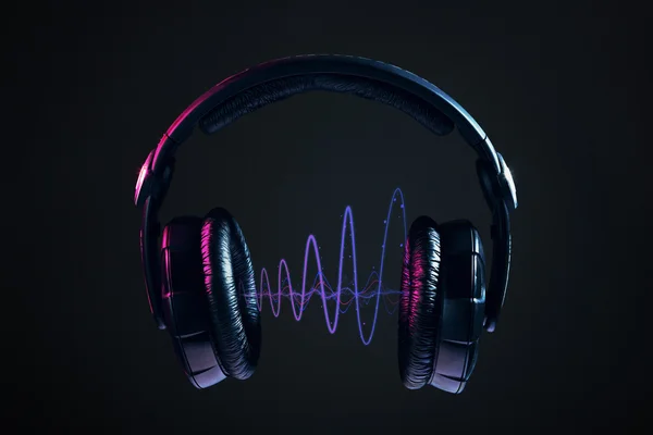 Headphones and disco waves isolated on black background