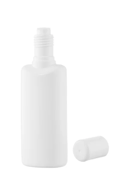 Frasco de creme de plástico isolado em branco — Fotografia de Stock