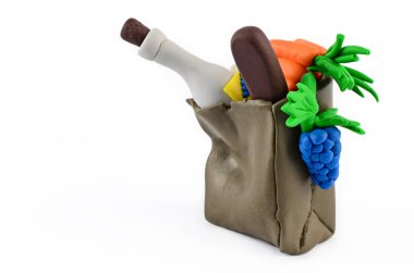 Meyve ve sebze torbaları plastik heykel izole