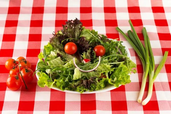 快乐的沙拉，用健康的有机蔬菜制成的脸 — 图库照片
