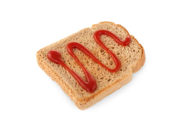 Bröd slice med ketchup isolerad på vit bakgrund — Stockfoto