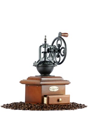 Retro kahve öğütücü beyaz kahve çekirdekleri ile