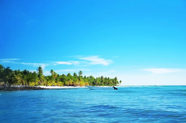 Abenteuer-Schnellboot im blauen karibischen Meer nahe der Insel Saona — Stockfoto