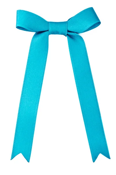 Blue satin gift bow. Ribbon. Isolated on white — Stock Photo, Image