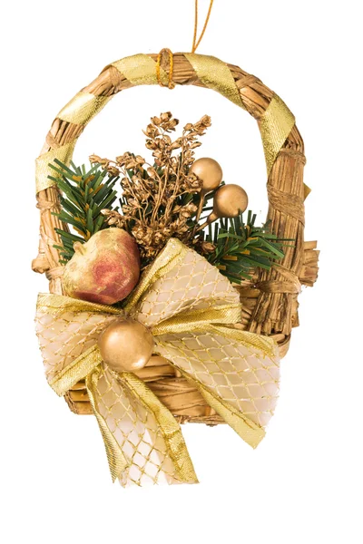 Christmas basket with decoration isolated on white — Stock Photo, Image