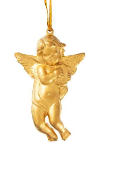 Golden christmas angel decoration over white — Stock Photo, Image