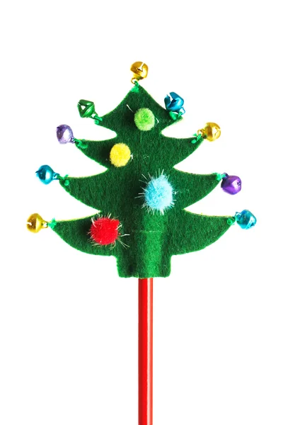 Handmade Christmas tree with balls isolated on white — Stock Photo, Image