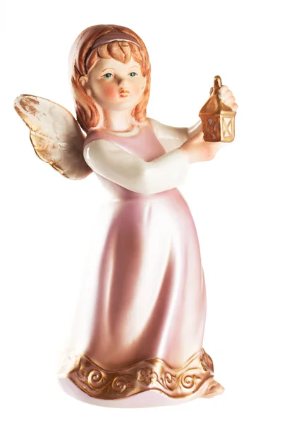 Figure of a little angel with lantern in hands, christmas decora — Stock Photo, Image