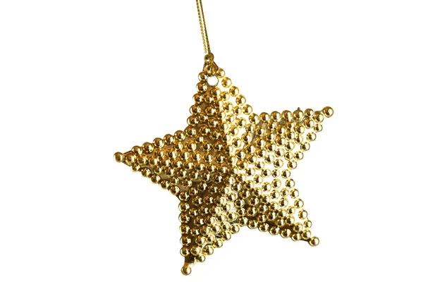 Golden christmas star ornament isolated on white — Stock Photo, Image
