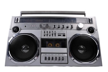 1980'lerde gümüş retro getto radyo beyaz izole müzik setini