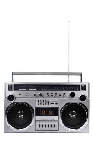 1980-е годы Серебряный радиобумбокс гетто с антенной
