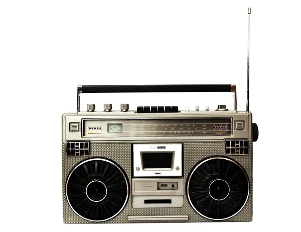 1980 Silver radio boom box con antenna fino isolato su bianco — Foto Stock