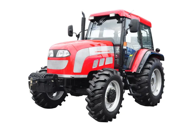 New red agricultural tractor isolated over white background. Wit — Stock Photo, Image