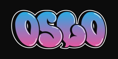 Parlak renklerle parlak pembe ve mavi gradyan içeren kalın grafiti baloncuk harfleriyle tasarlanmış Oslo metni