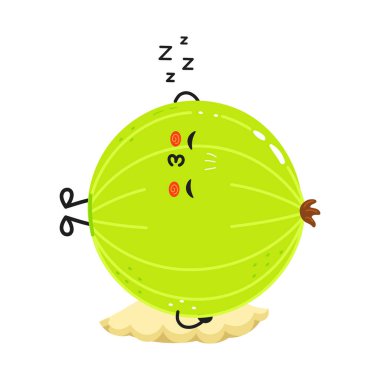 Kawaii bektaşi üzümü karakteri küçük bir yastıkta huzur içinde uyuyor. Huzur, rahatlama ve tatlı rüyalar.