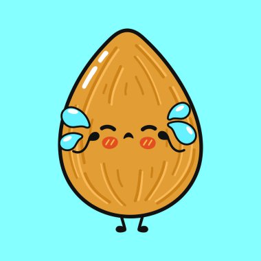 Tatlı bir çizgi film karakteri gözlerinden yaş akıtıyor, parlak mavi bir arka planda duruyor, üzüntü, sıkıntı ve hayal kırıklığını anlatıyor.