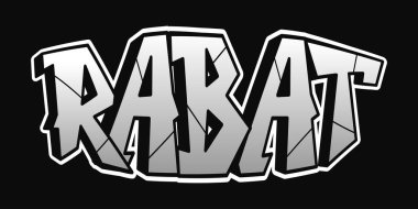 RABAT kelime sanatı, sokak sanatı ve tipografi temaları için mükemmel, gri tonlarda dekoratif gölgeli üç boyutlu bir graffiti tasarımı sergiliyor.