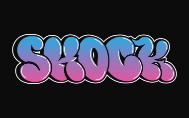 Sözcük Şoku canlı mavi ve pembe bir gradyan, temiz beyaz ana hatları ve parlak kabarcık harf tarzıyla, şehir sanatını ve dışavurumcu tipografiyi temsil ediyor.