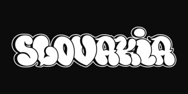 Slovakya kelime sanatı, orta Avrupa ülkesini temsil eden, siyah ve beyaz bir arkaplan üzerine siyah bir özet içeren, graffiti baloncuklu bir harf tarzında yazılmıştır.