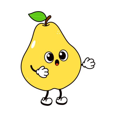 Yeşil yapraklı sarı çizgi film karakteri, beyaz eldivenler ve ayakkabılar giyiyor, ağzı açık ve geniş duruyor, şaşırmış ve elleri beyaz bir arka planda hareket ediyor.