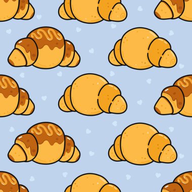 Kruvasan desenli kruvasan, altın sade kruvasanlar ve tatlı bir cila ile serpiştirilmiş diğerleri de dahil olmak üzere çeşitli fırın ve kahvaltı temaları için enfes, pürüzsüz bir tasarım yaratıyor.