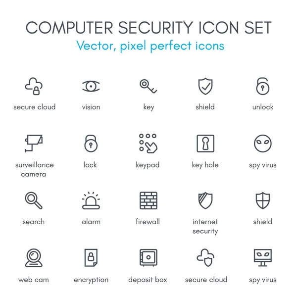 Computer security line icon set. — Stock Vector