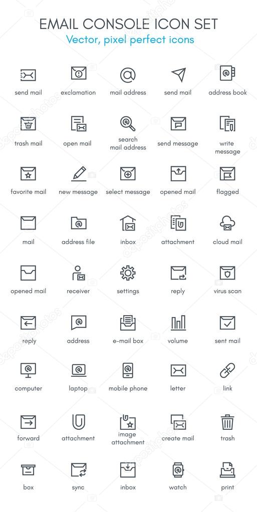 Email console line icon set