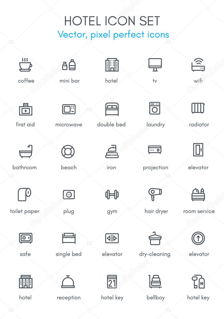 Hotel line icon set.