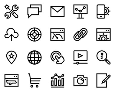 Search engine optimization line icon set