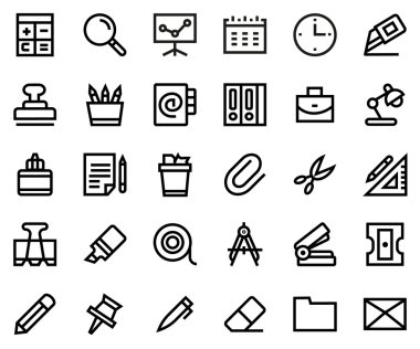 Stationery line icon set. clipart