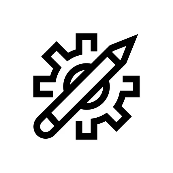 Icono de desarrollo creativo, lápiz y línea de engranajes . — Vector de stock
