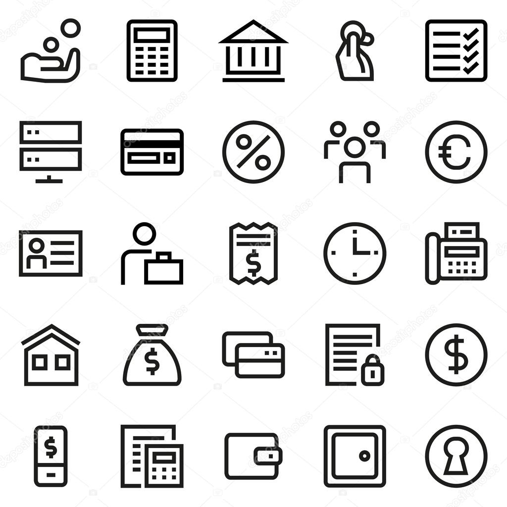 Finance and banking line icon set. Pixel perfect fully editable vector icon suitable for websites, info graphics and print media.