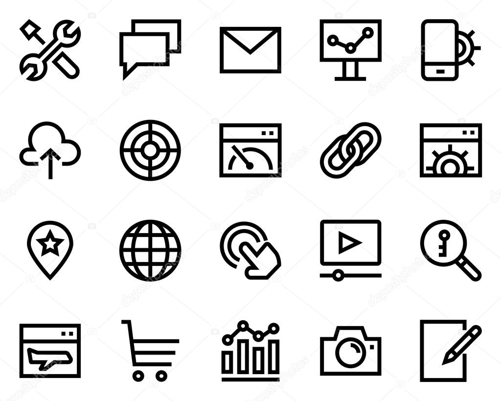 Search engine optimization line icon set. Pixel perfect fully editable vector icon suitable for websites, info graphics and print media.