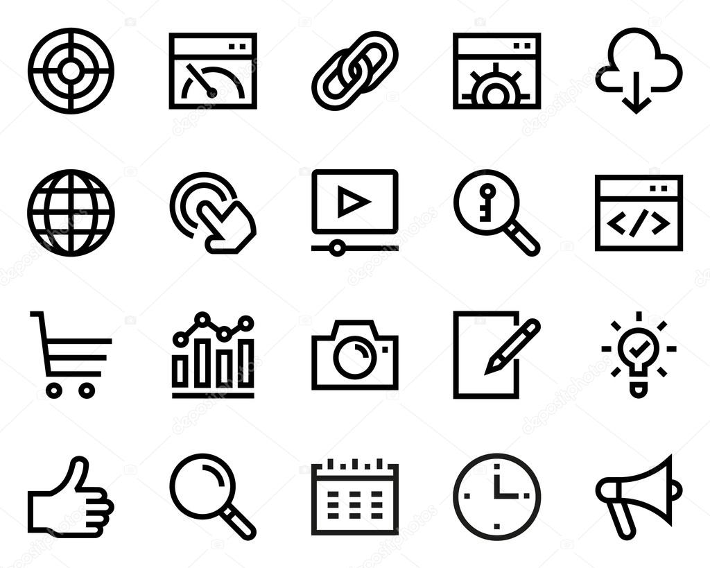 Search engine optimization line icon set. Pixel perfect fully editable vector icon suitable for websites, info graphics and print media.
