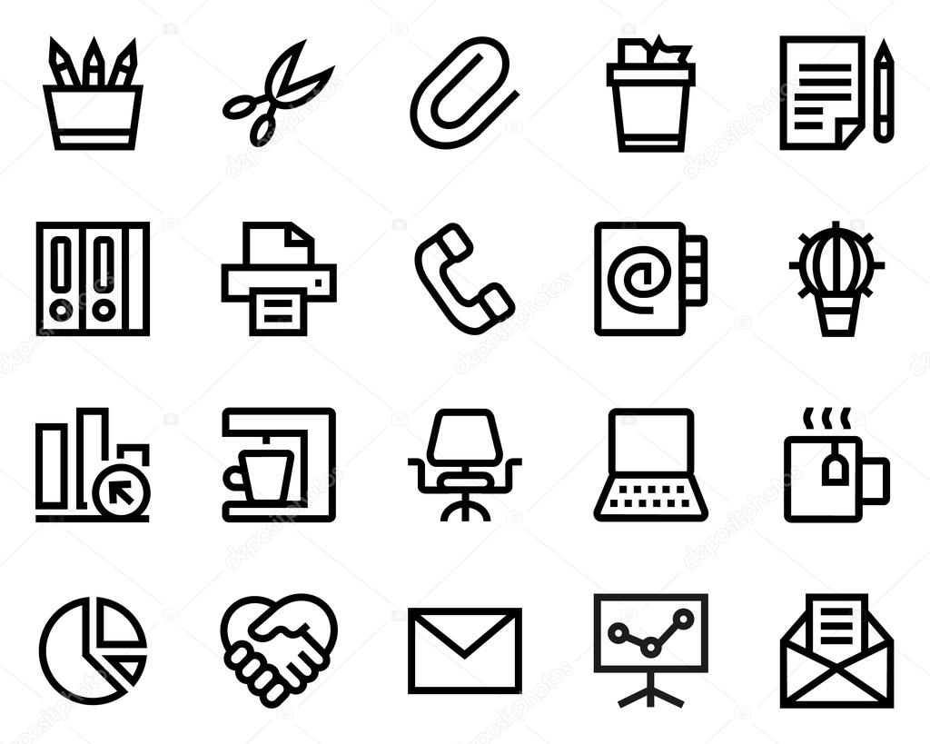 Office line icon set. Pixel perfect fully editable vector icon suitable for websites, info graphics and print media.