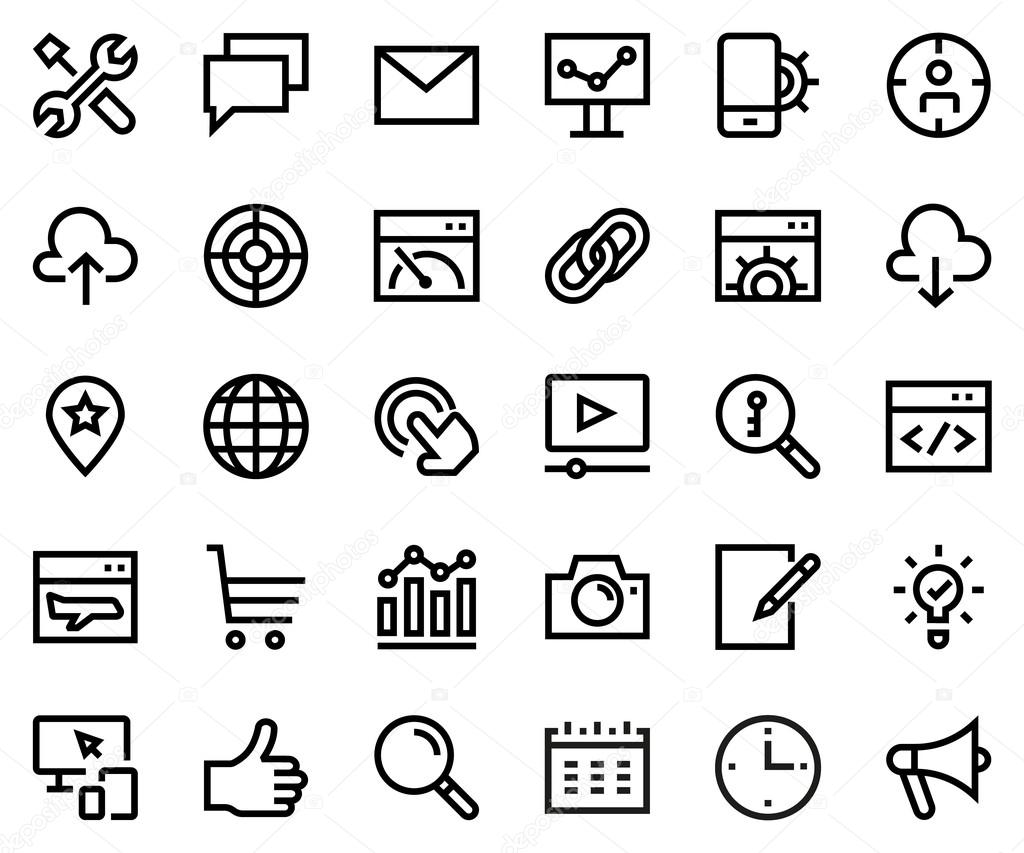 Search engine optimization line icon set. Pixel perfect fully editable vector icon suitable for websites, info graphics and print media.