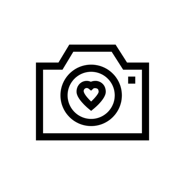카메라, 발렌타인의 날, 사랑 라인 아이콘. — 스톡 벡터