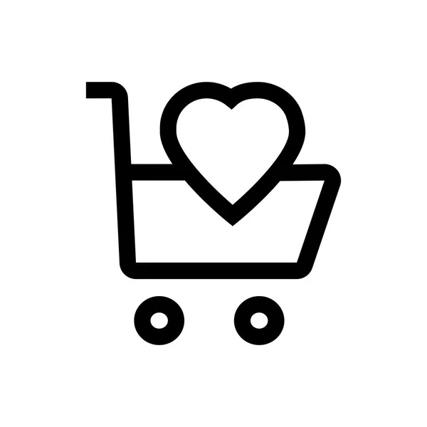 Shopping cart, heart, valentine's day, love line icon. — Stock Vector