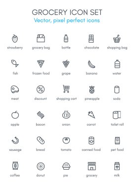 Bakkal, Pazar Tema satır Icon set. 