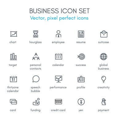 Business theme line icon set clipart