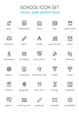Okul Tema satır Icon set