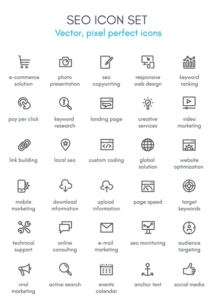 Suchmaschinenoptimierung Theme Line Icon Set — Stockvektor