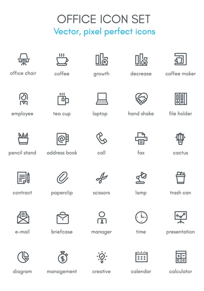 Büro Theme Line Icon Set. — Stockvektor